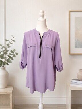 ANGVNS Women's Lavender Half Zip Blouse Size XL